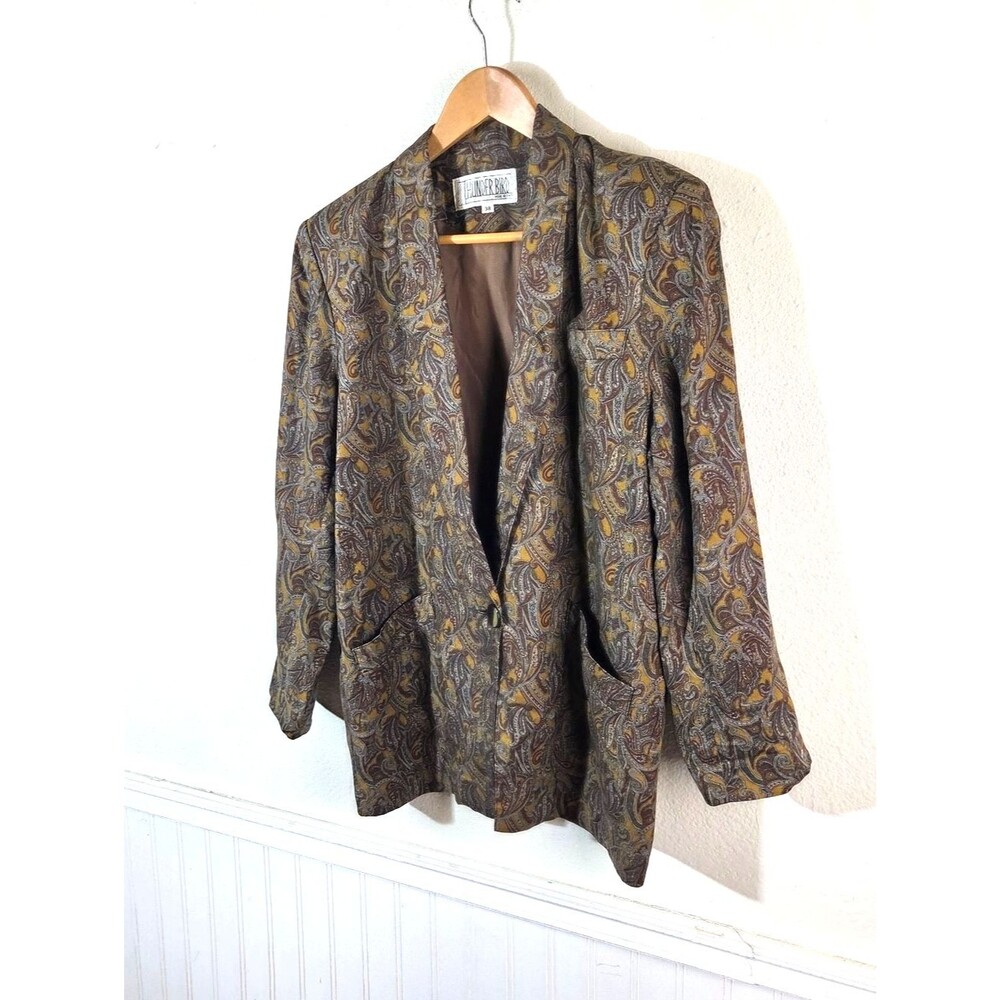 Vintage Thunder Bird Italy Women’s Paisley Blazer Jacket Size 38 Brown Gold